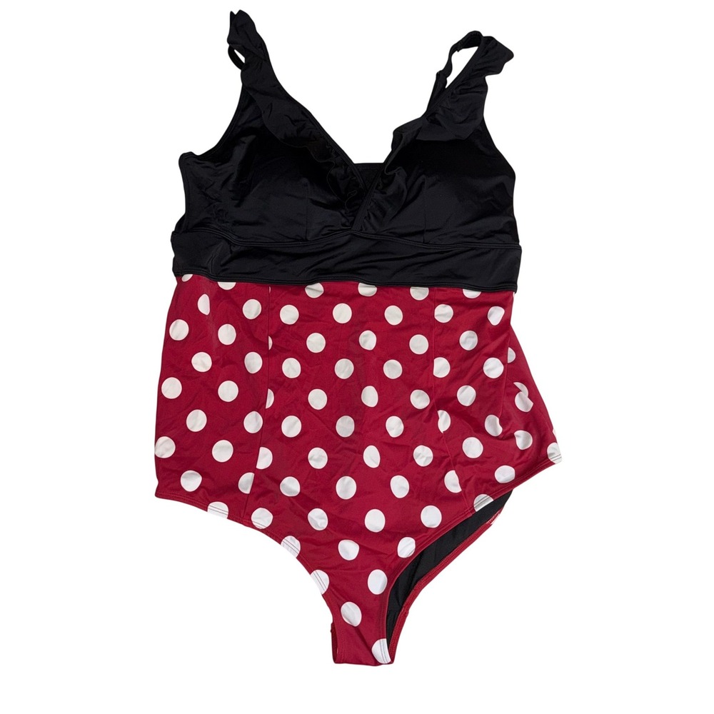 Disney Minnie Mouse Polka Dot One Piece Swimsuit Red Black Retro XL 16
